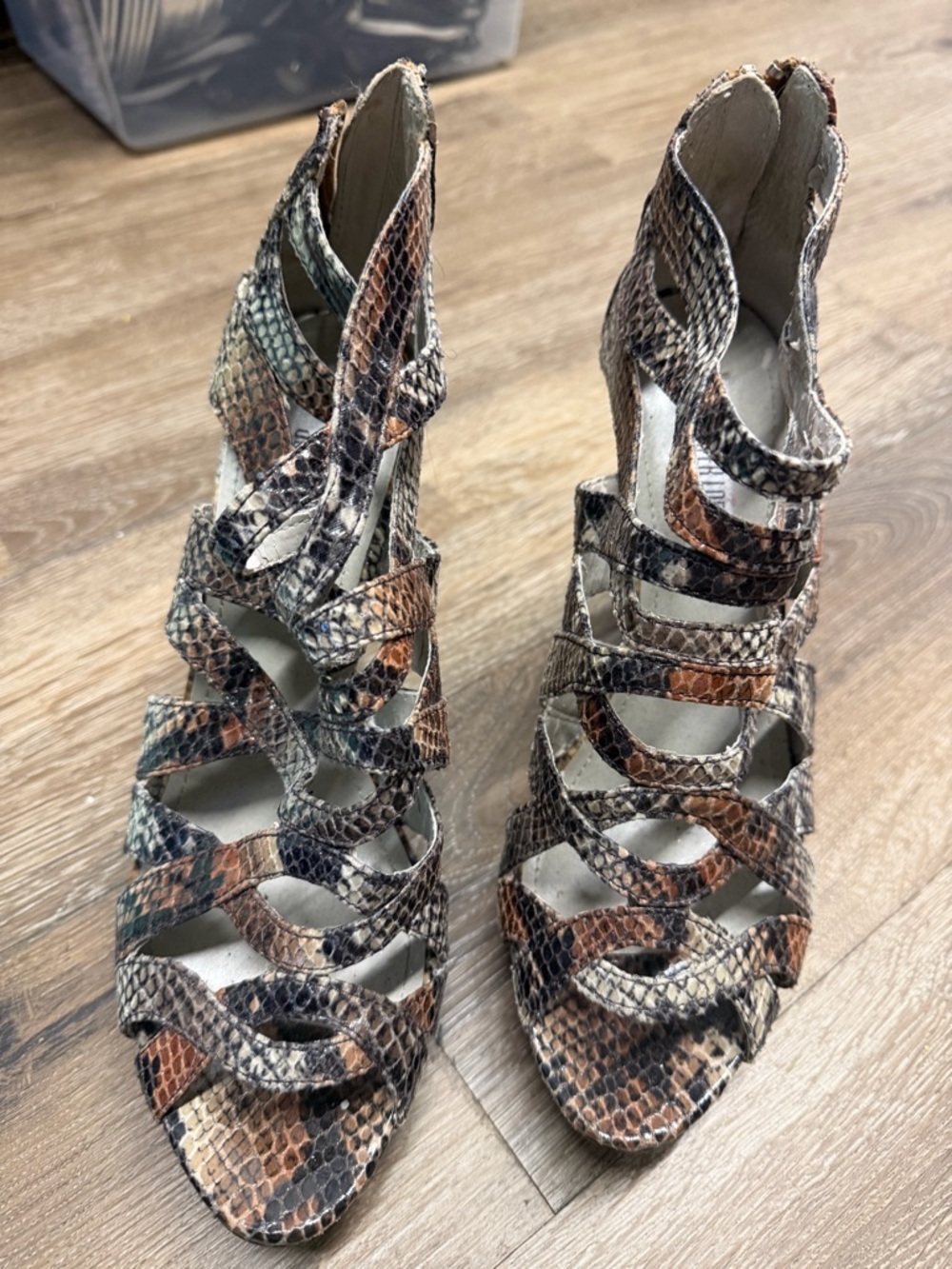Jennifer Lopez Multi-Tone Snakeskin Strappy High Heel Sandals